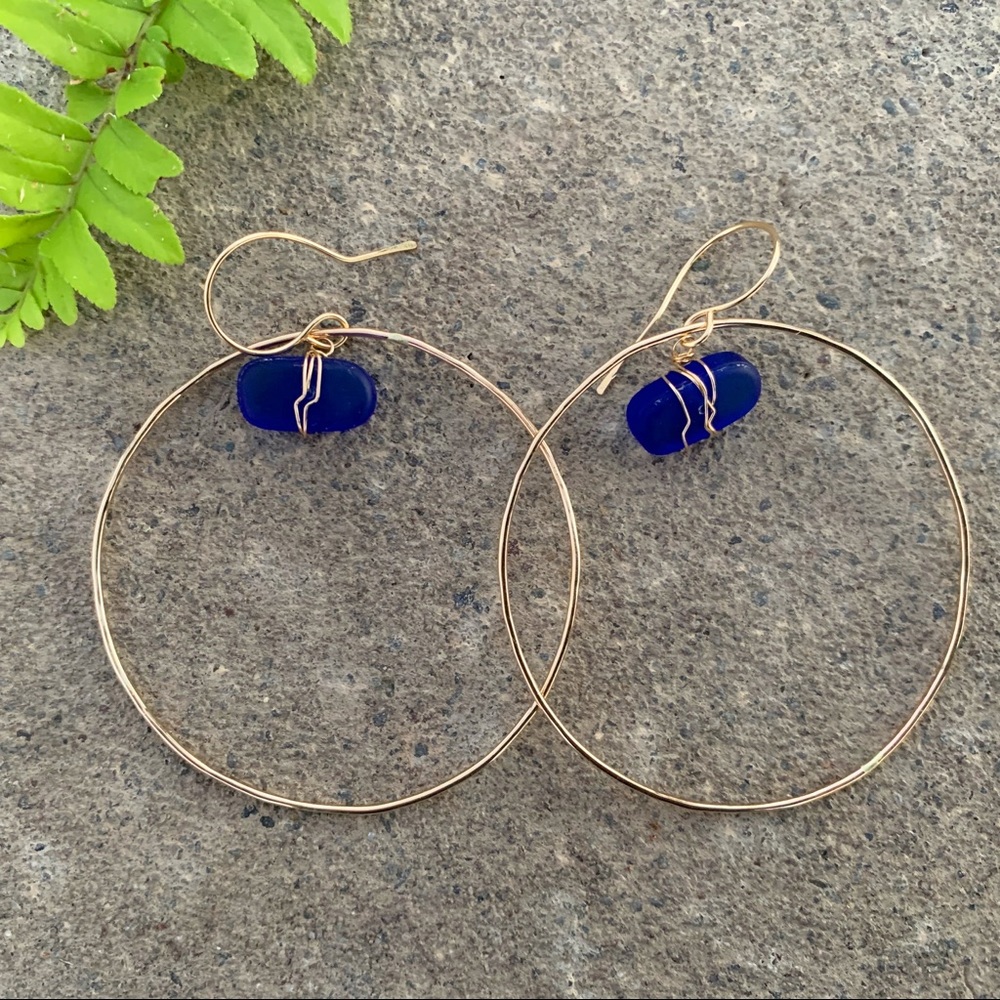 Sea glass hoop earrings